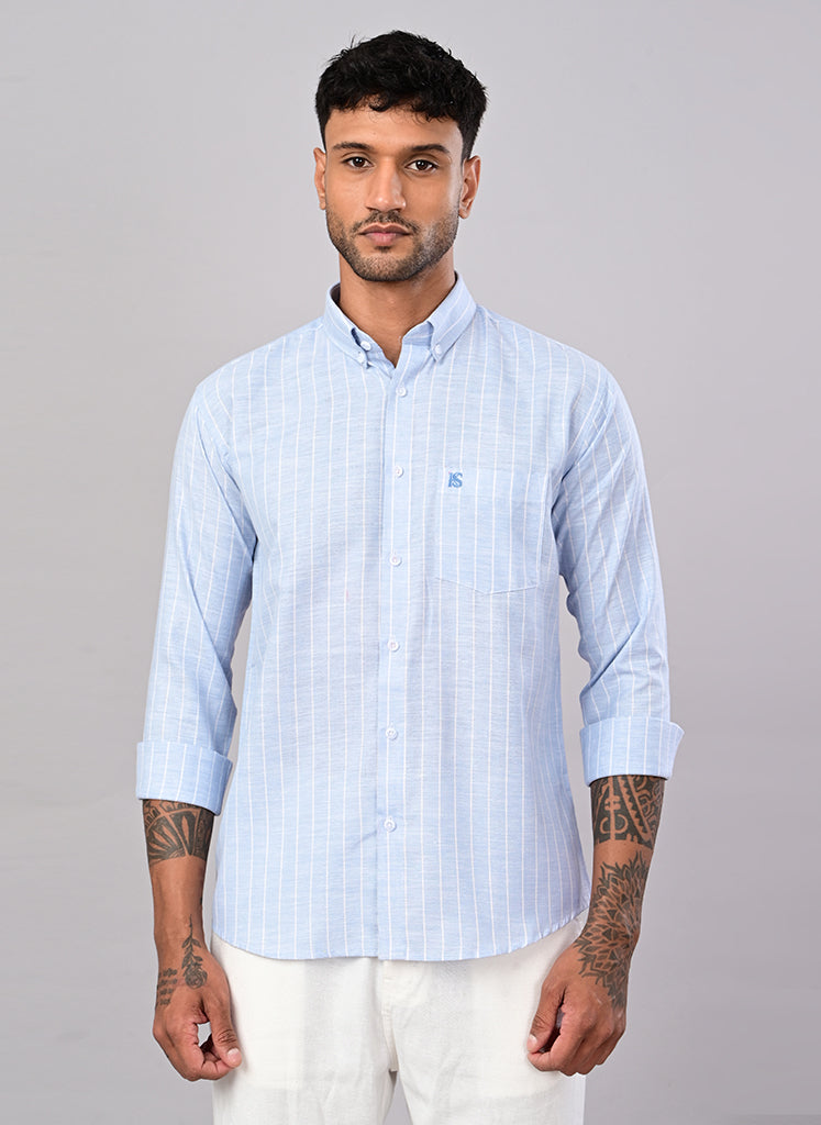 Men’s Sky Blue Pinstripe Cotton Shirt