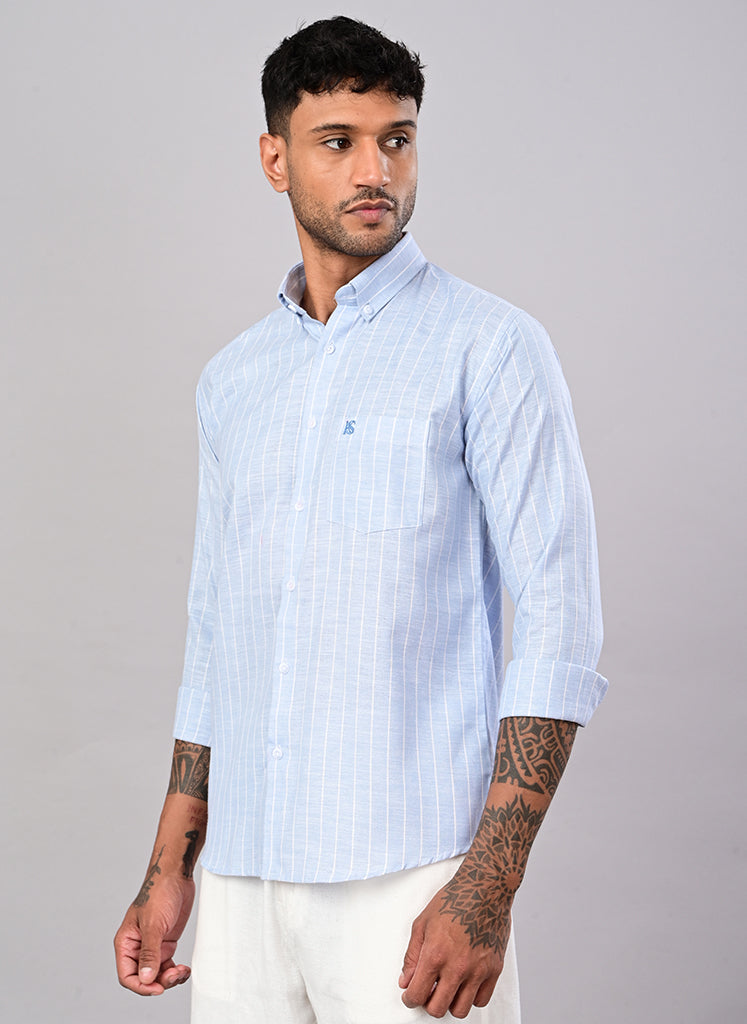 Men’s Sky Blue Pinstripe Cotton Shirt