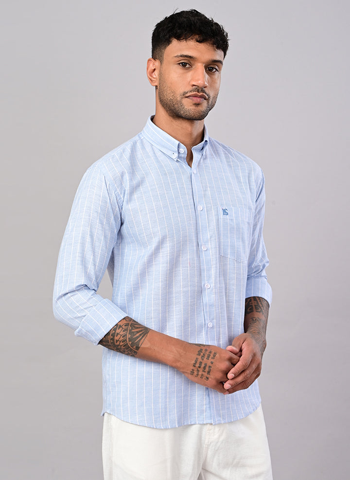 Men’s Sky Blue Pinstripe Cotton Shirt