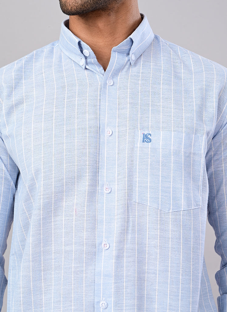 Men’s Sky Blue Pinstripe Cotton Shirt