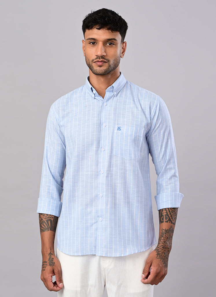 Men’s Sky Blue Pinstripe Cotton Shirt