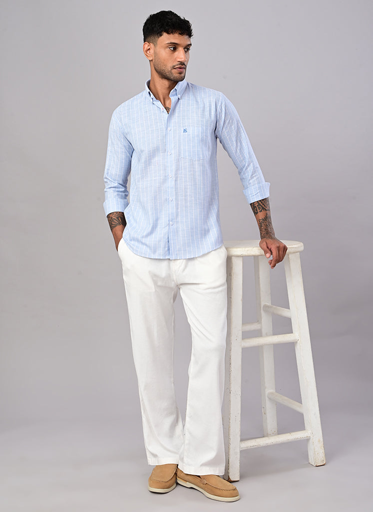 Men’s Sky Blue Pinstripe Cotton Shirt
