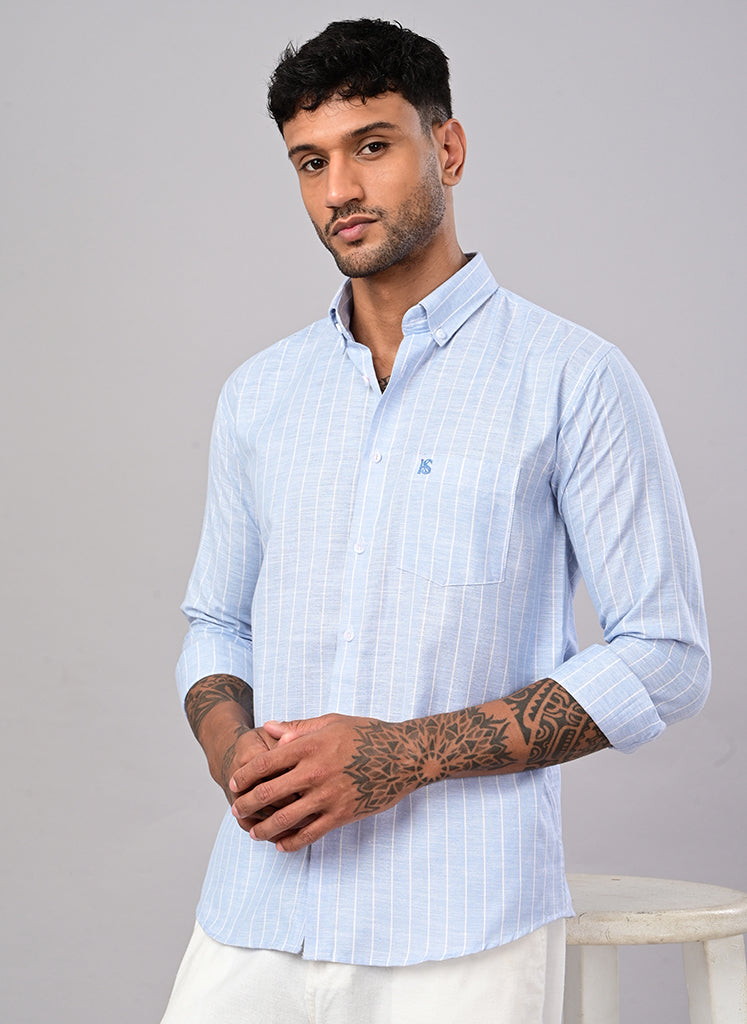 Men’s Sky Blue Pinstripe Cotton Shirt