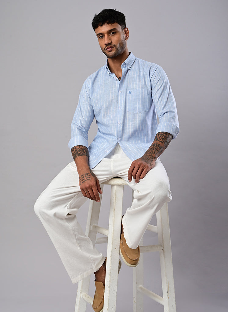 Men’s Sky Blue Pinstripe Cotton Shirt