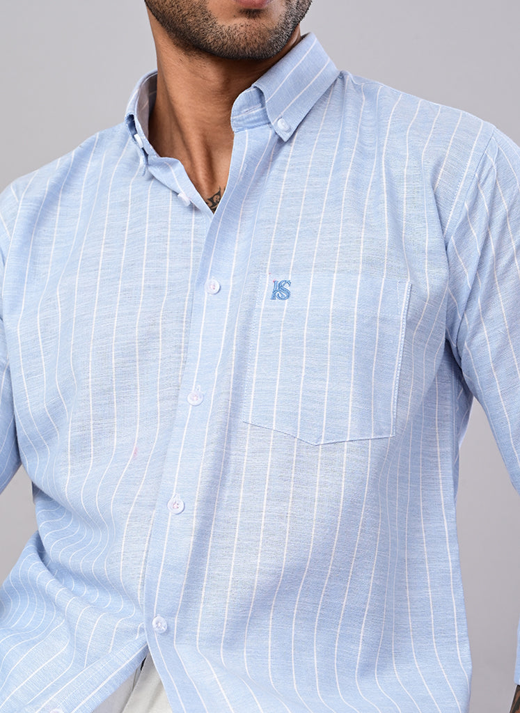 Men’s Sky Blue Pinstripe Cotton Shirt
