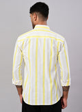 Men’s White & Lemon Yellow Striped Cotton Shirt