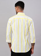 Men’s White & Lemon Yellow Striped Cotton Shirt