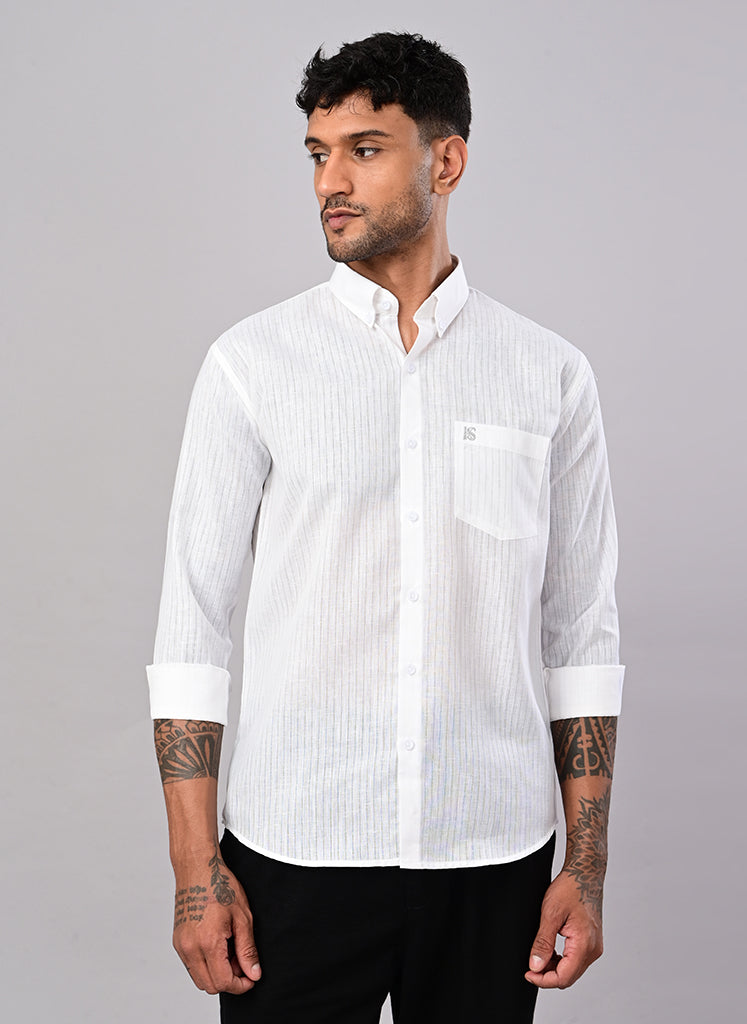 Men’s White Textured Cotton Shirt