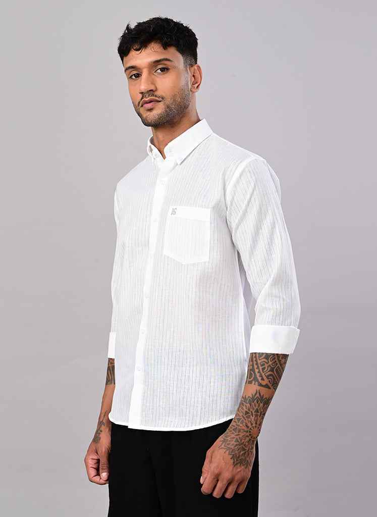 Men’s White Textured Cotton Shirt
