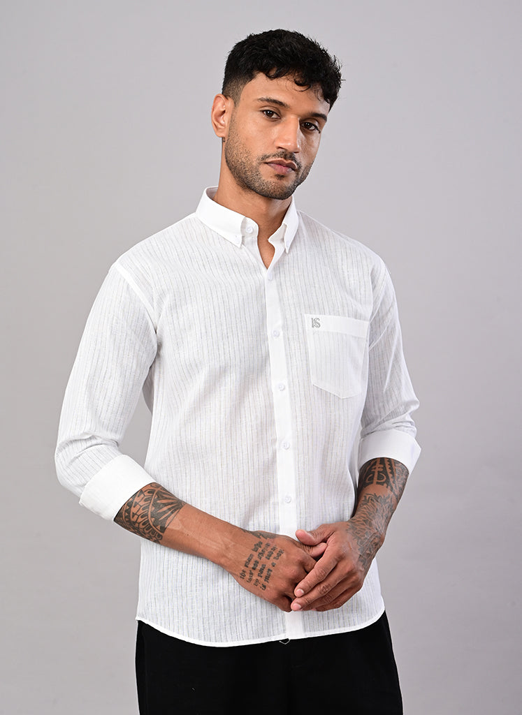 Men’s White Textured Cotton Shirt