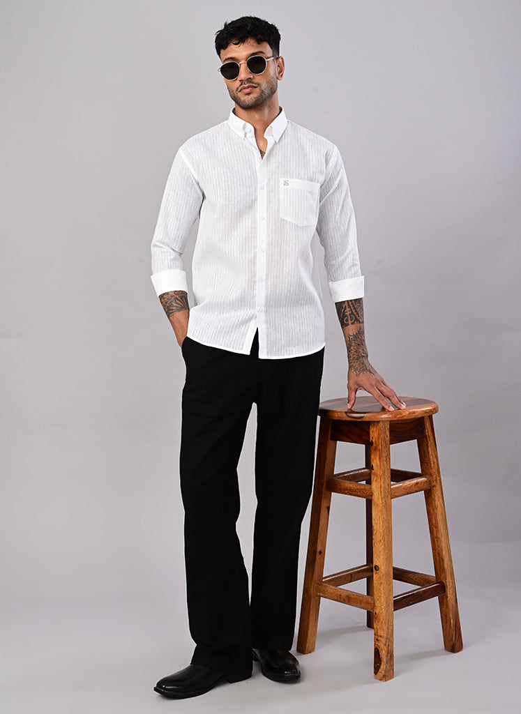 Men’s White Textured Cotton Shirt
