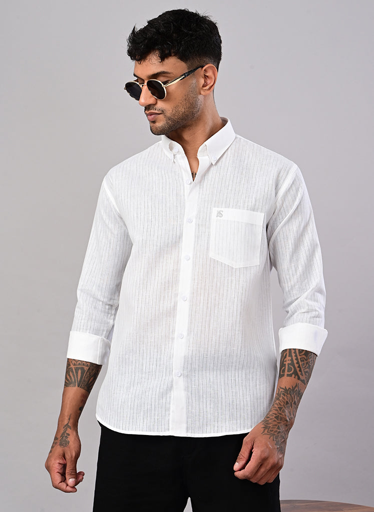 Men’s White Textured Cotton Shirt