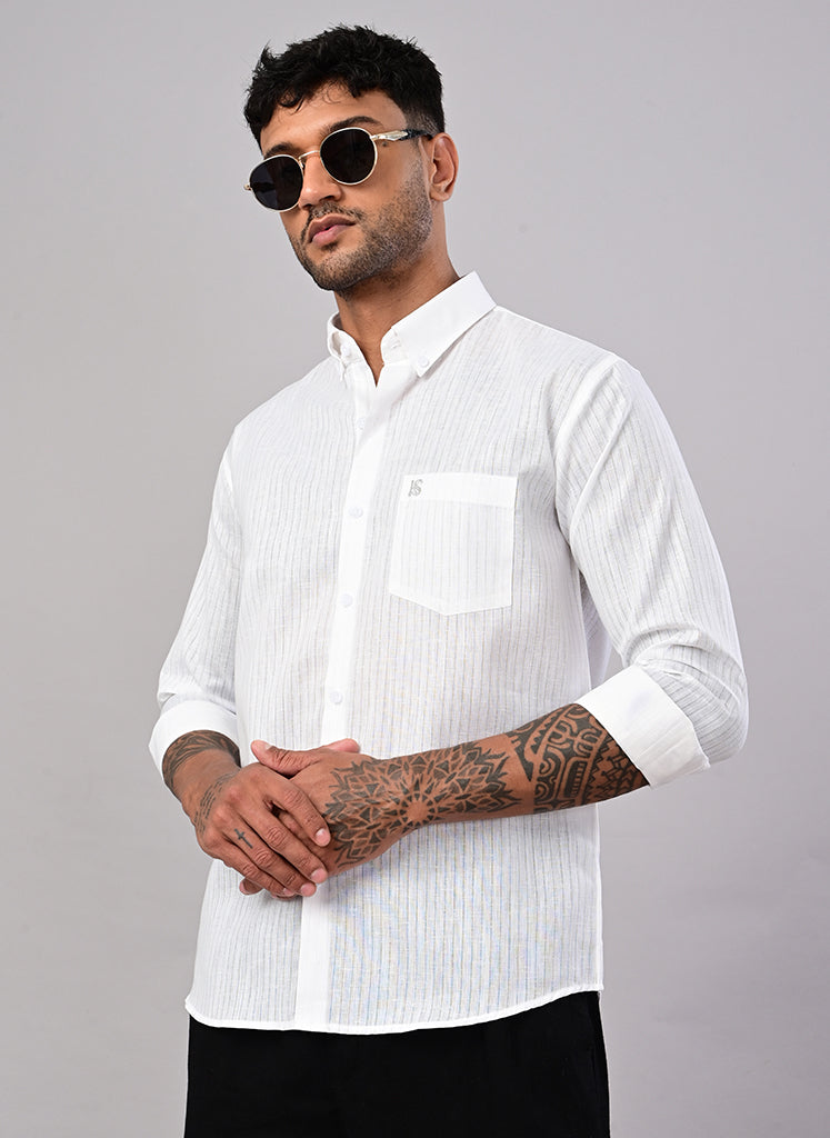 Men’s White Textured Cotton Shirt