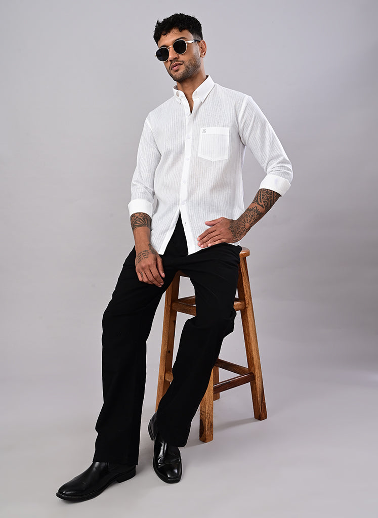 Men’s White Textured Cotton Shirt