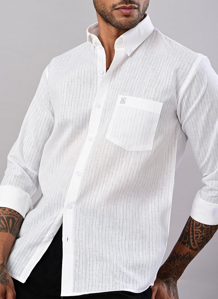 Men’s White Textured Cotton Shirt