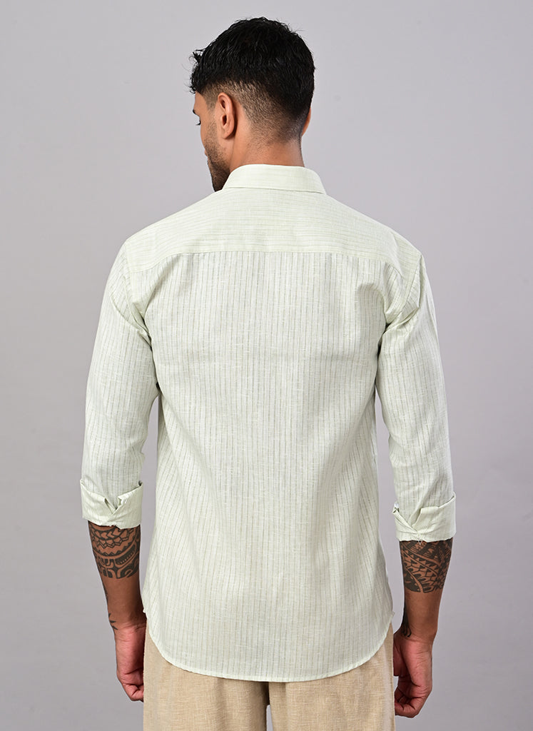 Men’s Mint Green Striped Textured Cotton Shirt
