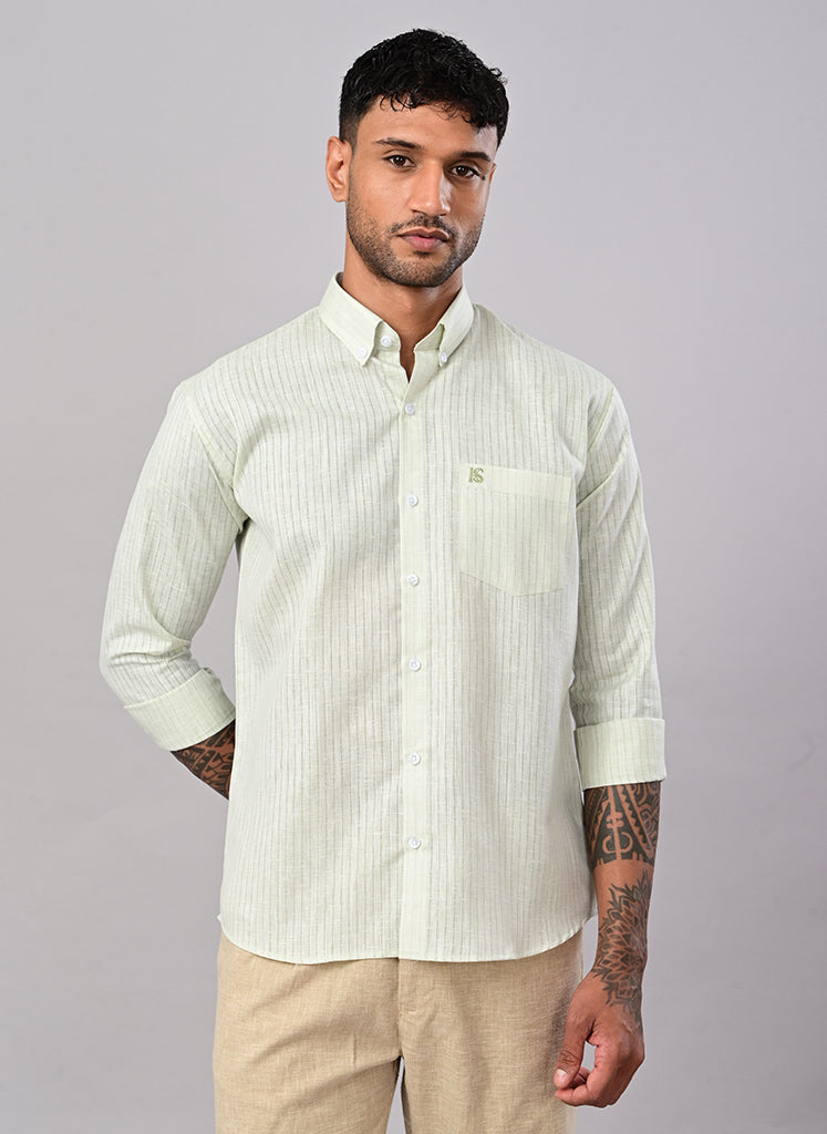 Men’s Mint Green Striped Textured Cotton Shirt