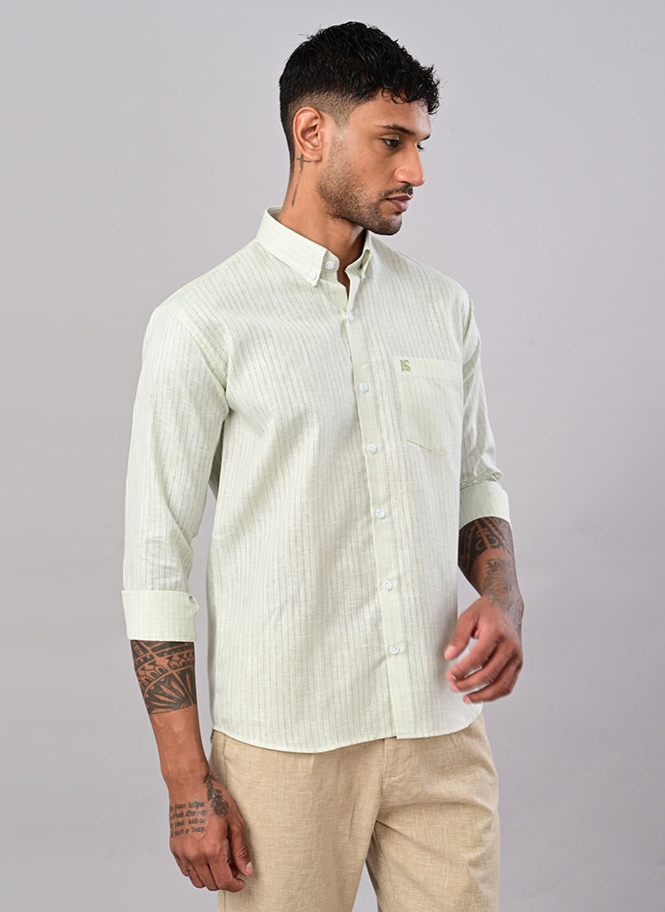Men’s Mint Green Striped Textured Cotton Shirt