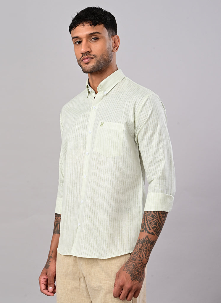 Men’s Mint Green Striped Textured Cotton Shirt