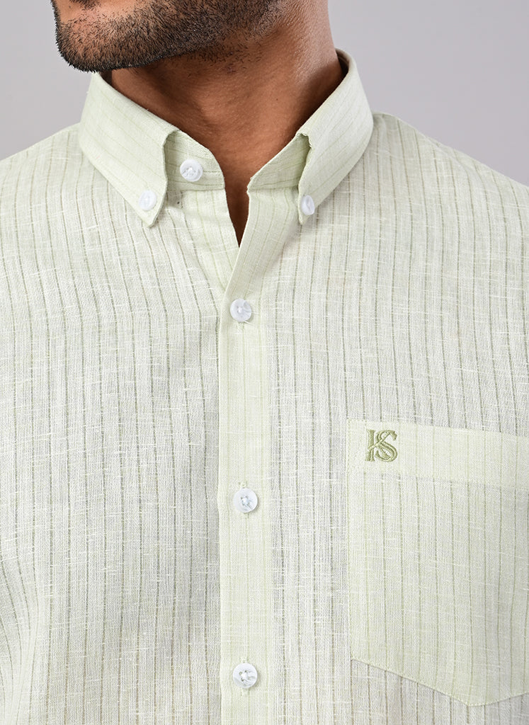 Men’s Mint Green Striped Textured Cotton Shirt