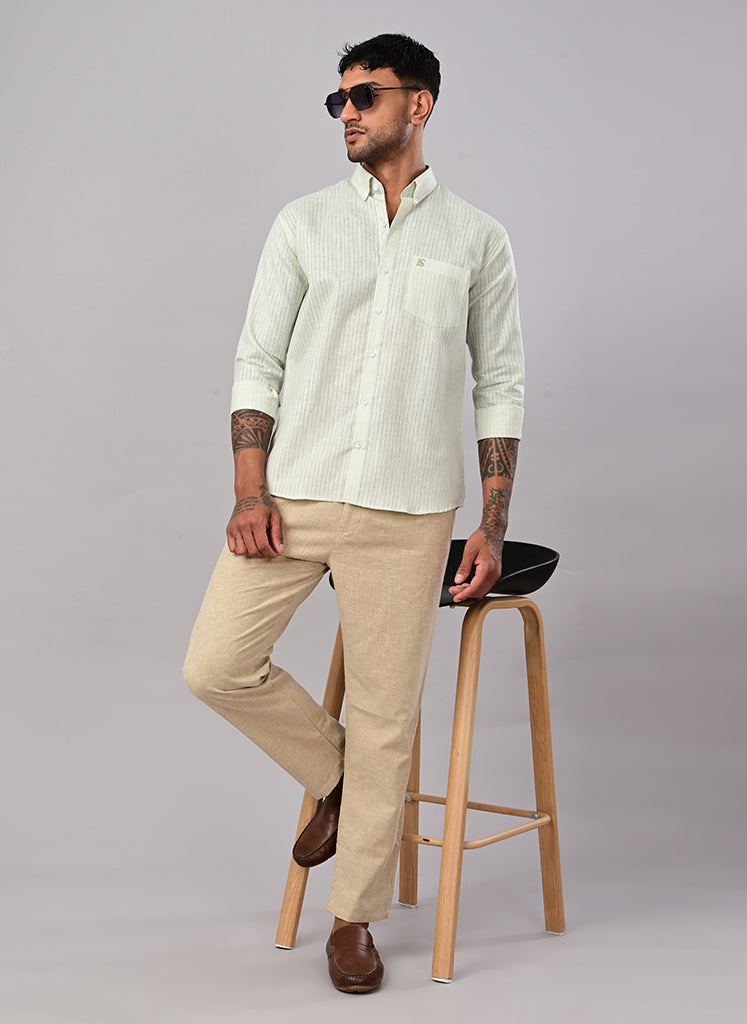 Men’s Mint Green Striped Textured Cotton Shirt