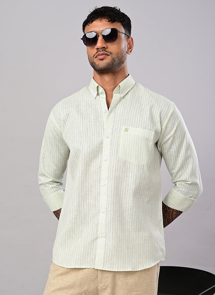 Men’s Mint Green Striped Textured Cotton Shirt