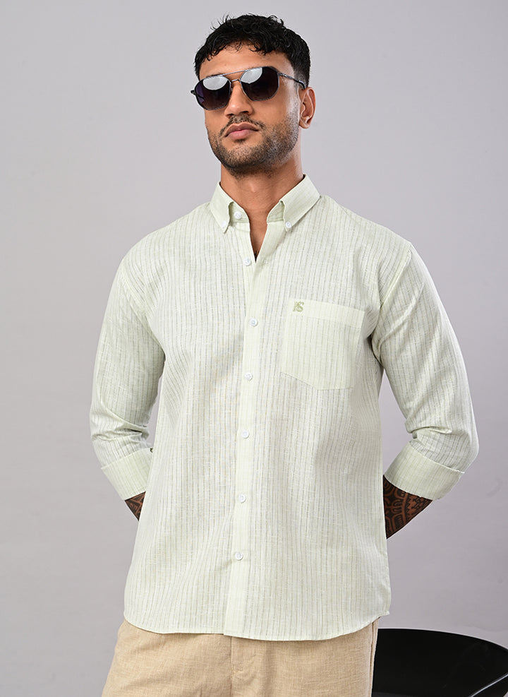 Men’s Mint Green Striped Textured Cotton Shirt