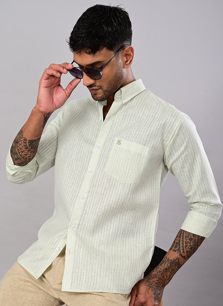 Men’s Mint Green Striped Textured Cotton Shirt