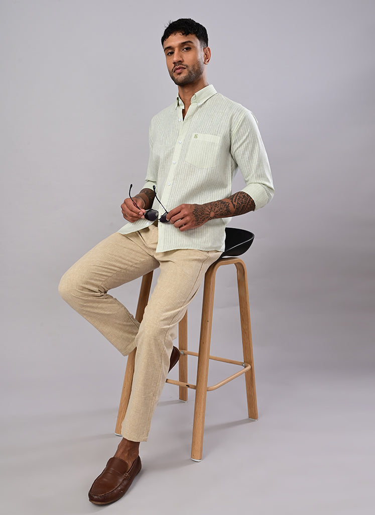 Men’s Mint Green Striped Textured Cotton Shirt