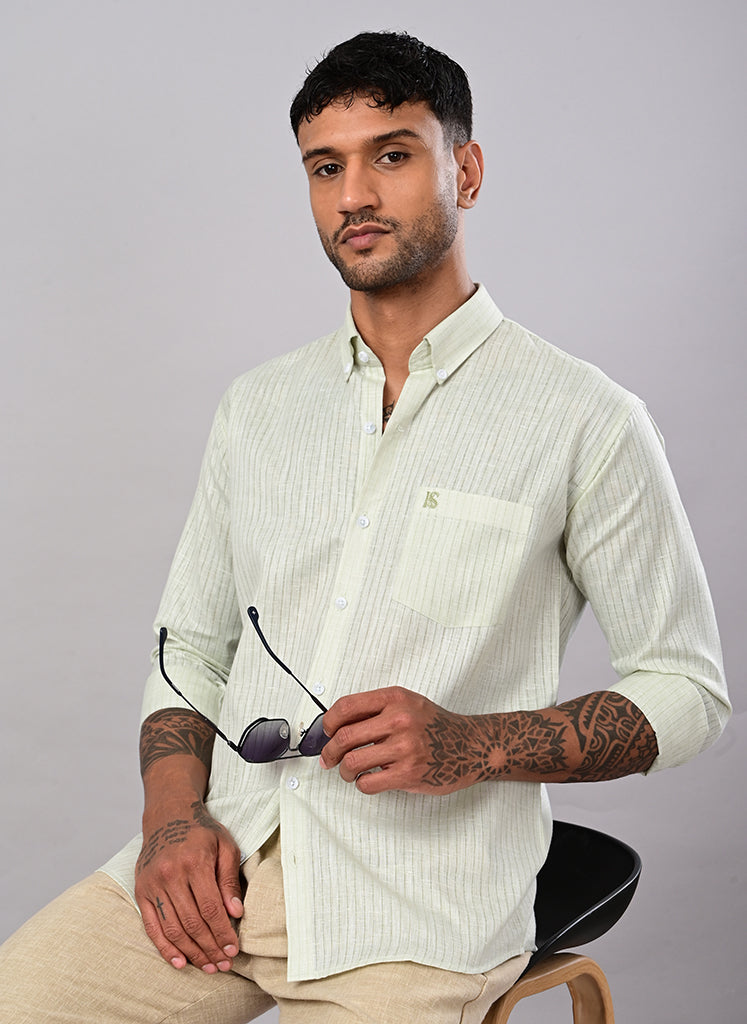Men’s Mint Green Striped Textured Cotton Shirt
