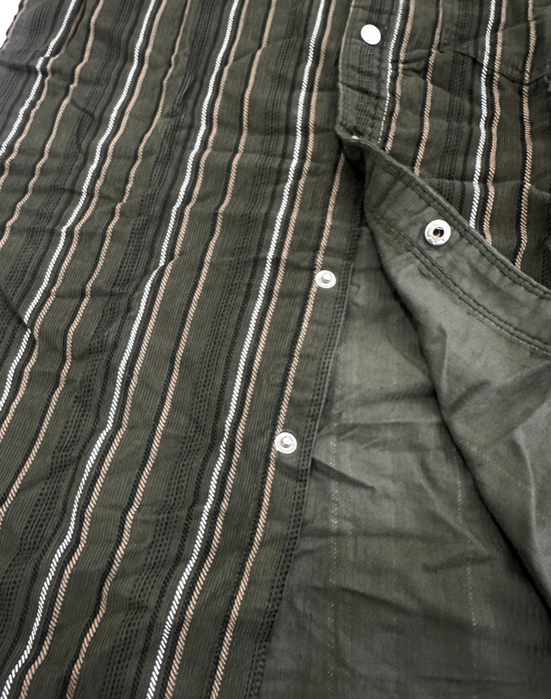 Men’s Olive Green Corduroy Vertical Stripe Shirt with Rolled Sleeves | Premium Everyday Wear