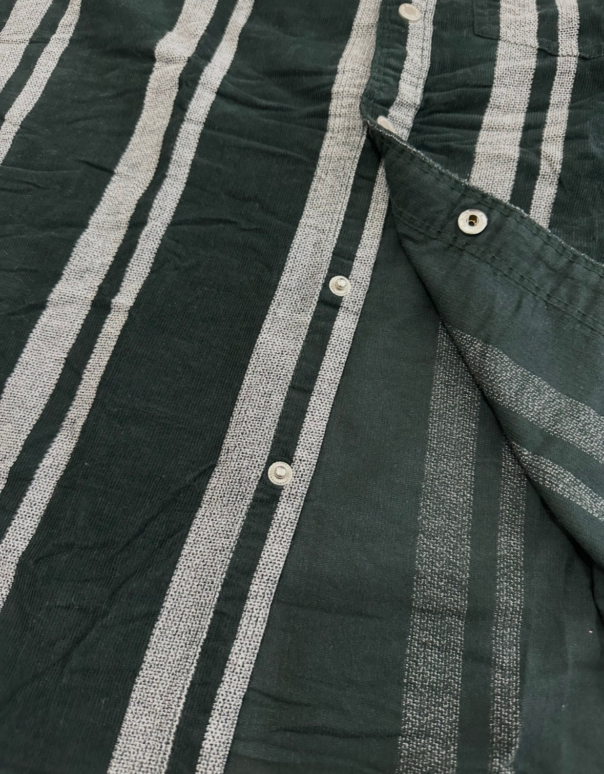 Men’s Deep Green Corduroy Vertical Stripe Shirt  | Premium Casual Statement