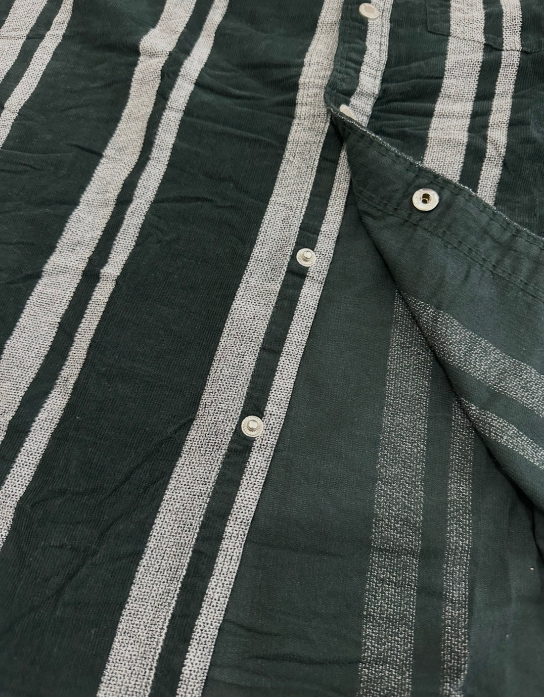 Men’s Deep Green Corduroy Vertical Stripe Shirt  | Premium Casual Statement