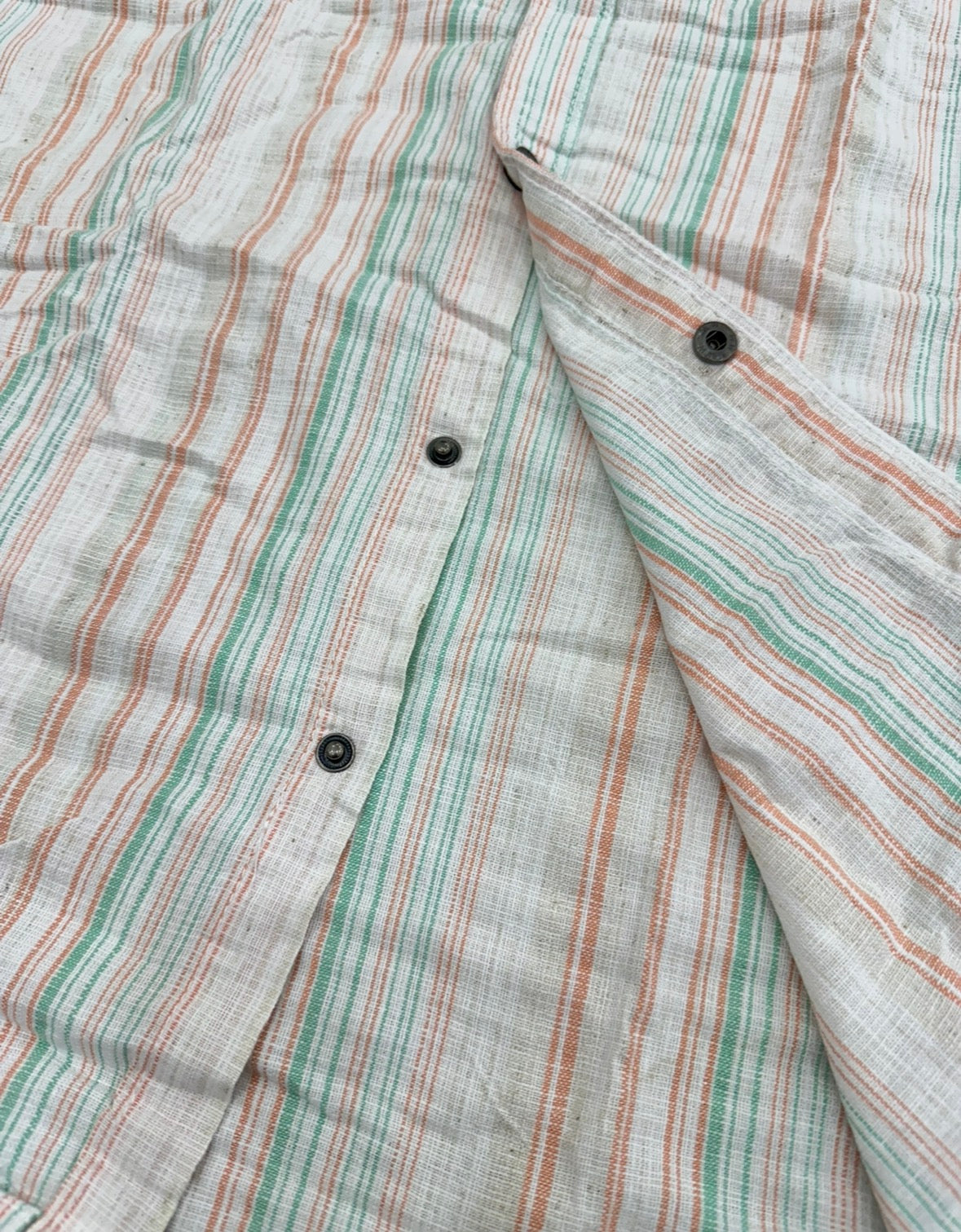 Men’s Off-White Natural Cotton Vertical Stripe Shirt with Pastel Accents | Premium Casual Essential