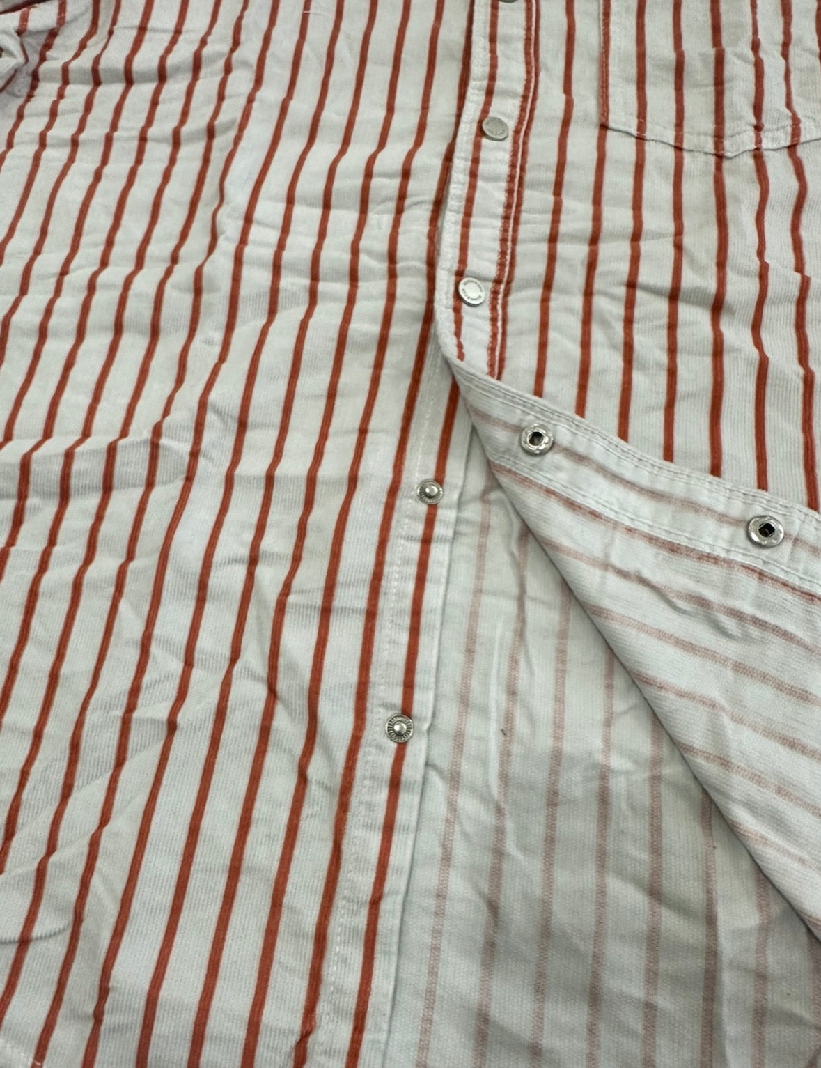 Men’s White Corduroy Vertical Stripe Shirt with Rust Accents | Premium Casual Style