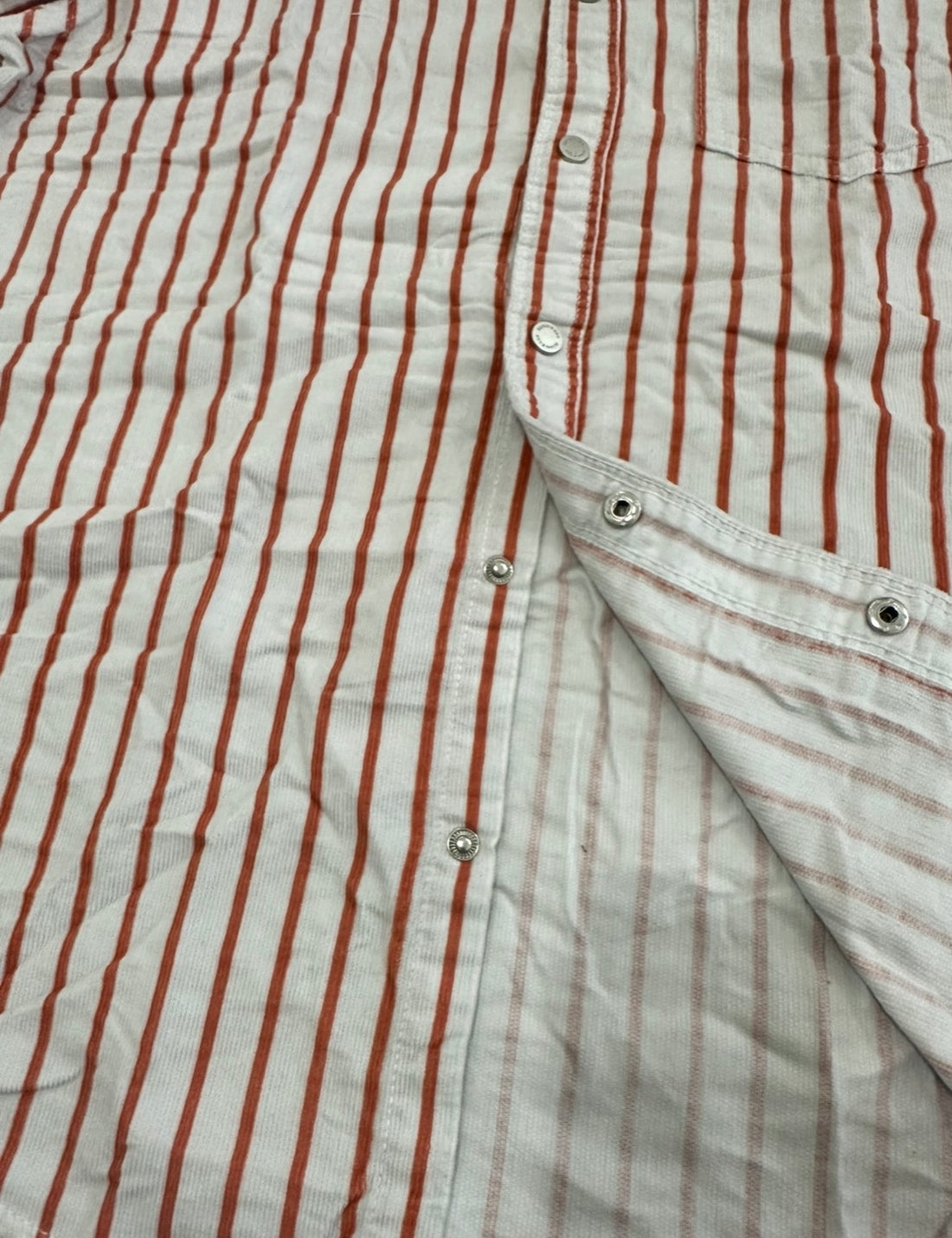 Men’s White Corduroy Vertical Stripe Shirt with Rust Accents | Premium Casual Style