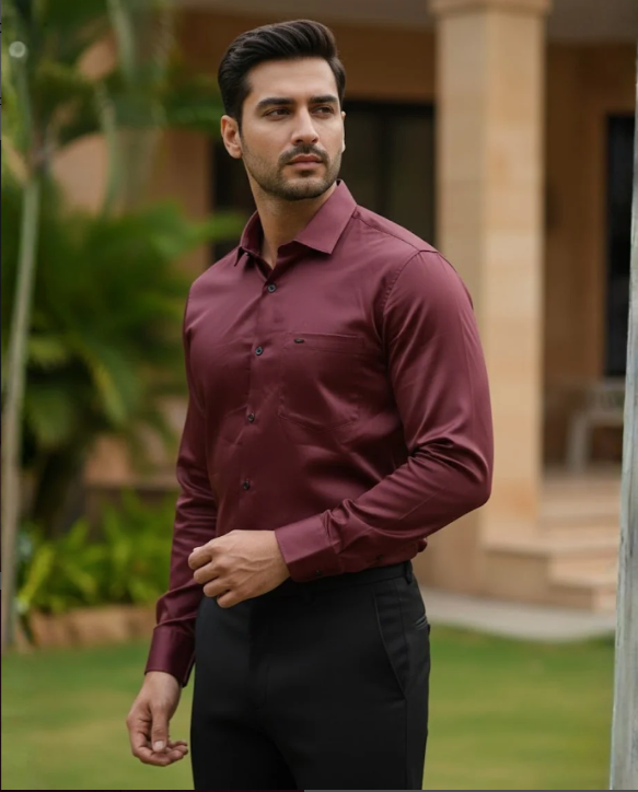 Signature Satin Shirt Combo – Teal Blue & Wine Maroon Refined Duo