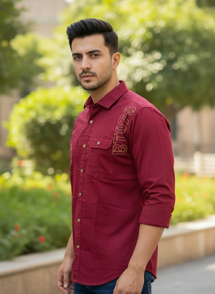 Men’s Double Pocket Maroon Cotton Stylish Casual Shirt