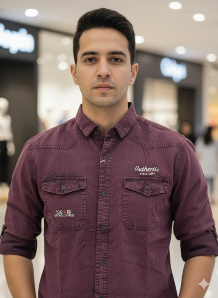 Men’s Maroon Denim Washed Cotton Shirt