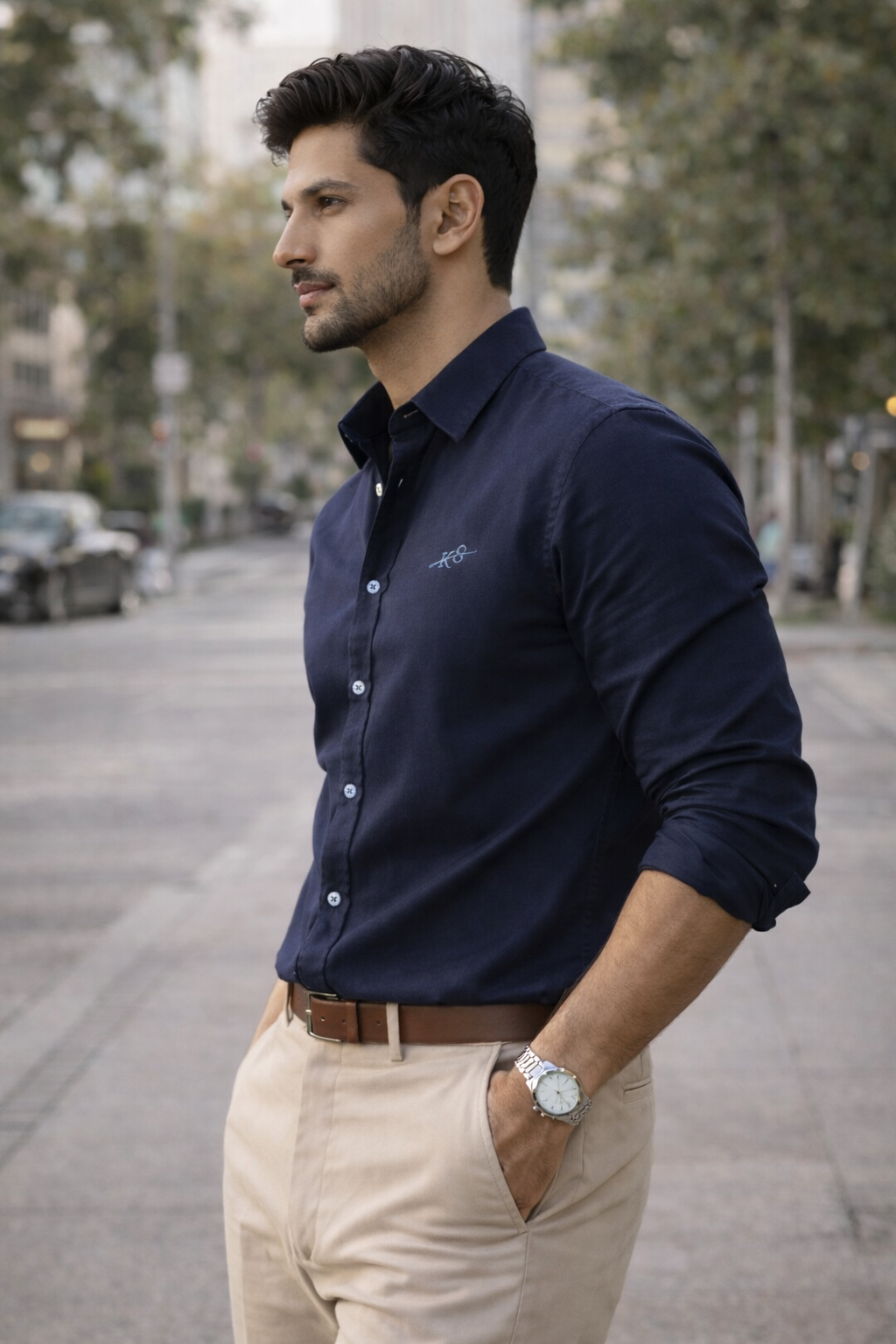 Men’s Navy Blue Smart Casual Wear Cotton Shirt