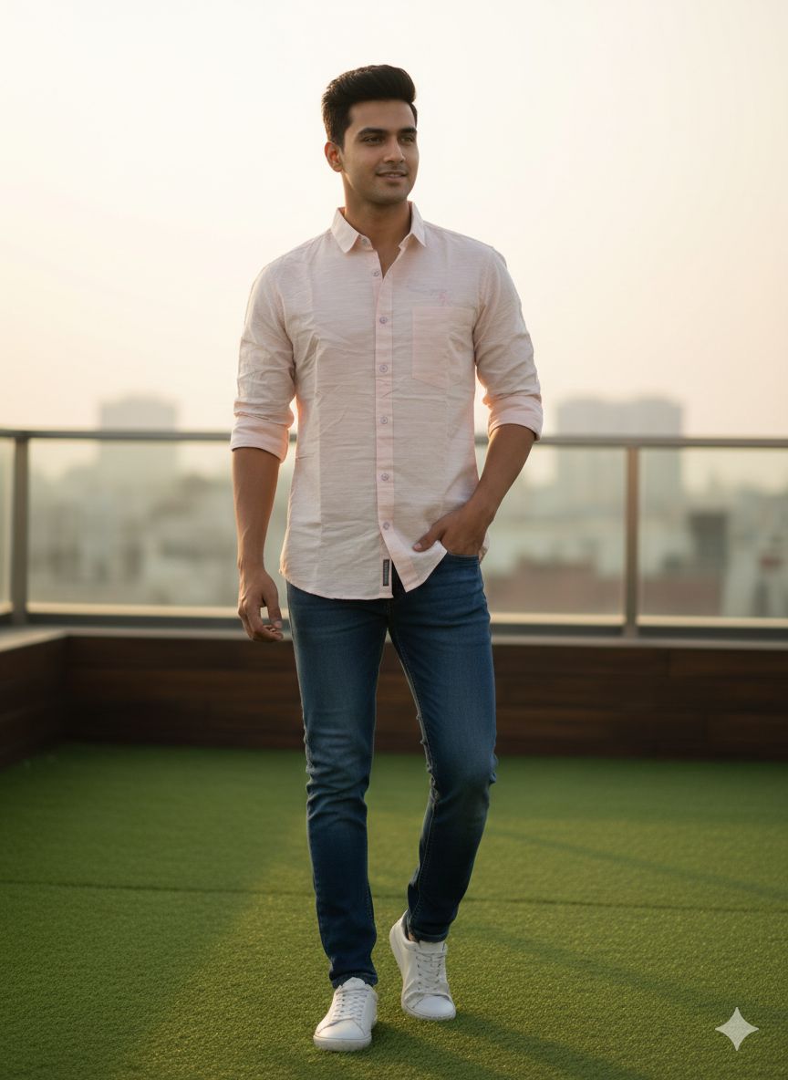 Men’s Pastel Pink Cotton Linen Shirt