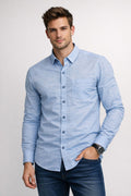 Men's Sky Blue Cotton Linen Mix Shirt - Lightweight Summer Wear