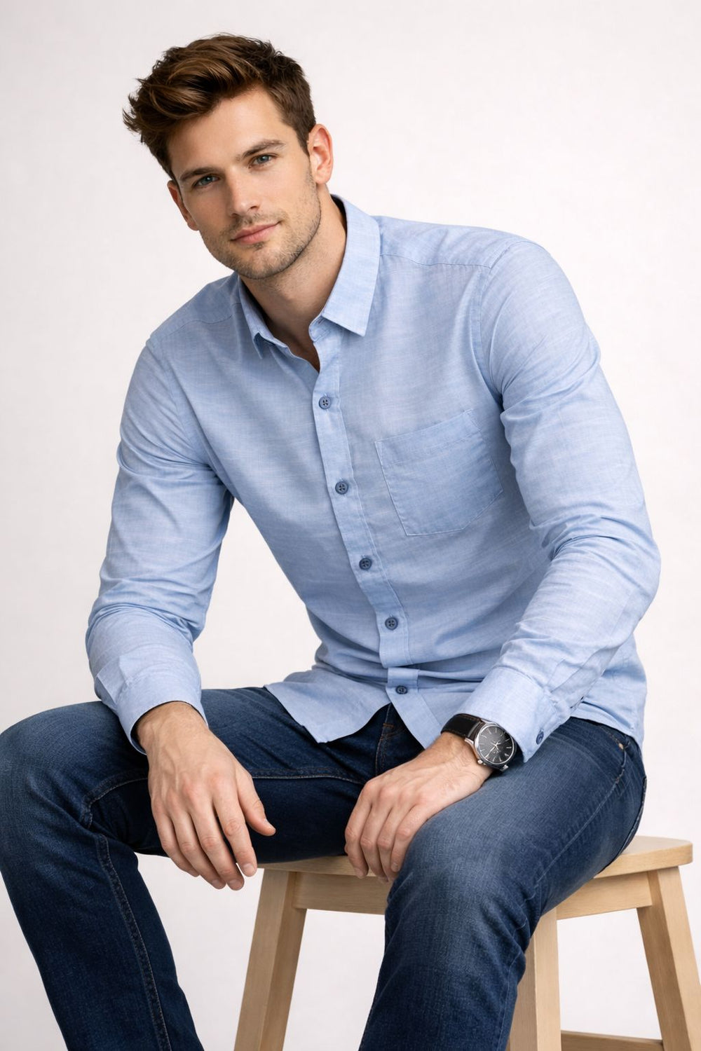 Men’s Sky Blue Cotton & Linen Mix Shirt