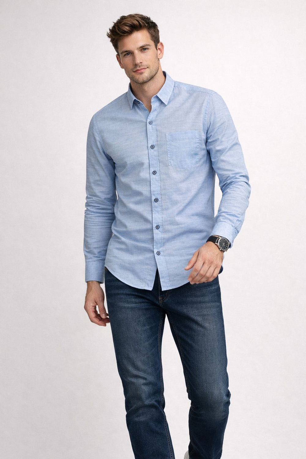Men’s Sky Blue Cotton & Linen Mix Shirt
