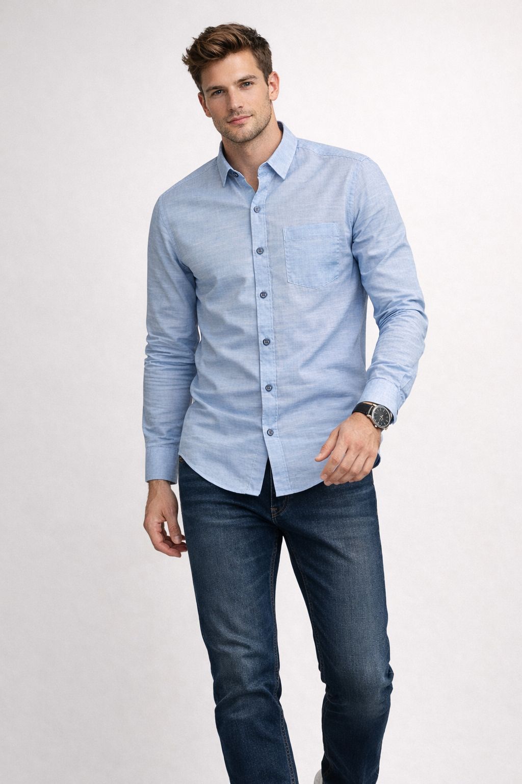 Men’s Sky Blue Cotton & Linen Mix Shirt