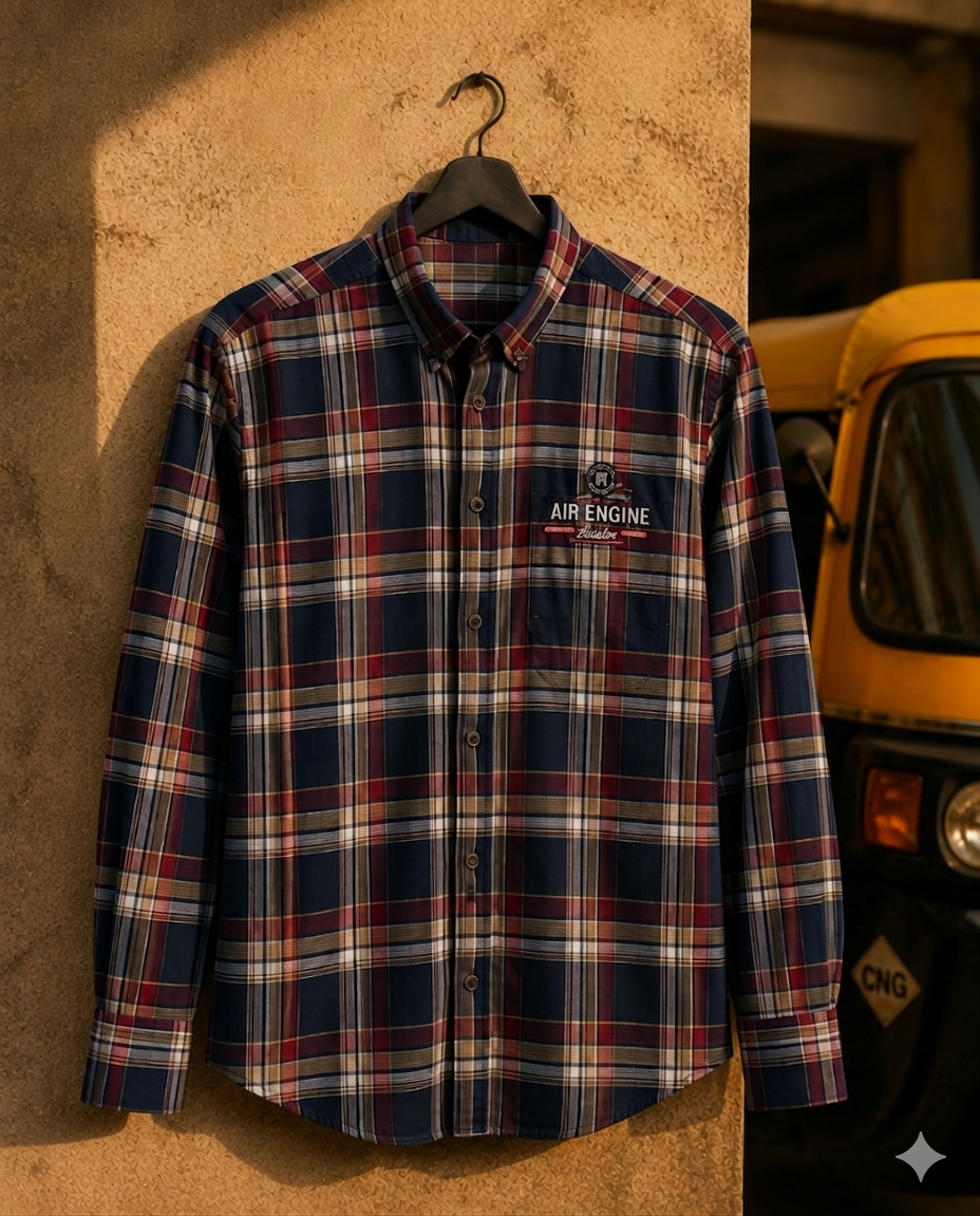 Men’s Maroon & Navy Checked Casual Shirt